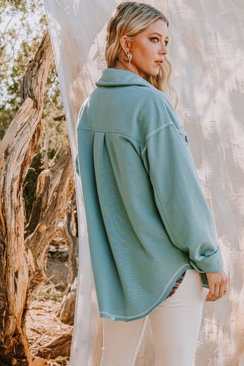 Oddi Terry Knit Jacket with Contrasting Stitching in Washed D Sage