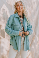 Oddi Terry Knit Jacket with Contrasting Stitching in Washed D Sage