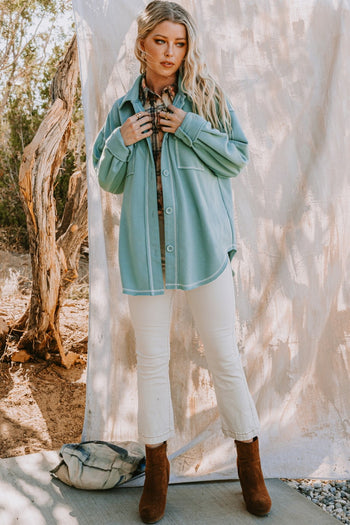 Oddi Terry Knit Jacket with Contrasting Stitching in Washed D Sage