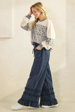 Load image into Gallery viewer, Mittoshop Mineral Washed Ruffle Trim Wide Leg Pants in New Blueberry
