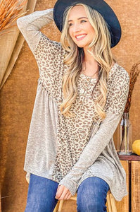 And the Why Leopard Print Top with Side Ruffle Details in Olive Shirts & Tops And The Why   