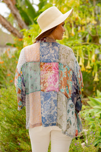 Young Threads Overdyed Mix Match Patches Kimono Top in Grey Kimono Young Threads   