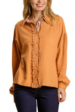 Load image into Gallery viewer, Umgee Linen Blend Collar Button Down Multi Color Top in Caramel
