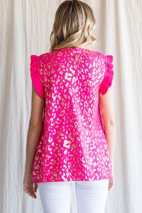 Jodifl Metallic Leopard Print Knit Top in Hot Pink Shirts & Tops Jodifl   