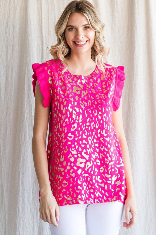 Jodifl Metallic Leopard Print Knit Top in Hot Pink Shirts & Tops Jodifl   