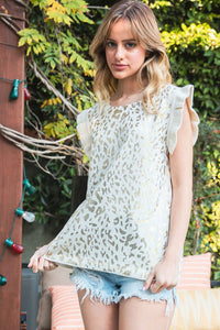 Jodifl Metallic Leopard Print Knit Top in Natural Shirts & Tops Jodifl   