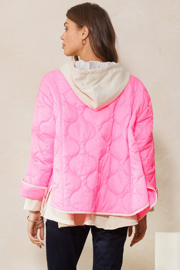 Oddi Solid Color Lightweight Jacket with Contrasting Trim in Neon Pink