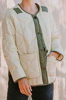 Oddi Solid Color Lightweight Jacket with Contrasting Trim in Sage Green