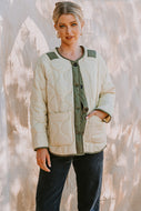 Oddi Solid Color Lightweight Jacket with Contrasting Trim in Sage Green