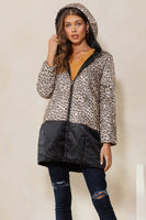 Oddi Leopard Printed Padded Jacket in Taupe