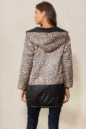 Oddi Leopard Printed Padded Jacket in Taupe