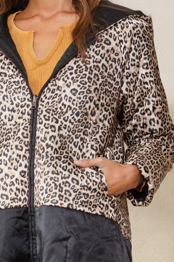 Oddi Leopard Printed Padded Jacket in Taupe