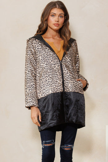 Oddi Leopard Printed Padded Jacket in Taupe