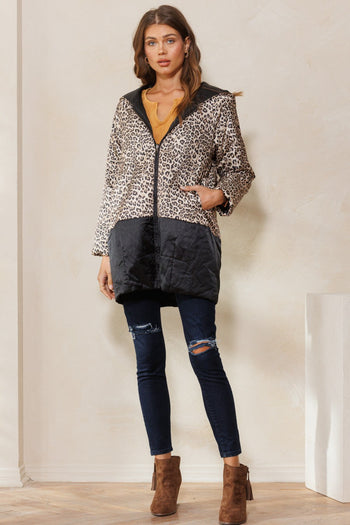 Oddi Leopard Printed Padded Jacket in Taupe