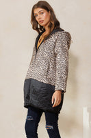 Oddi Leopard Printed Padded Jacket in Taupe