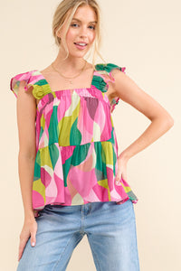 Printed Baby Doll Tank in Fuchsia Shirts & Tops And The Why   