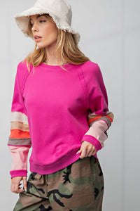 Easel Loose Fit Terry Knit Top in Fuchsia Shirts & Tops Easel   