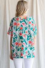 Load image into Gallery viewer, Jodifl Flower Print V-neck Boxy Top in Emerald Shirts &amp; Tops Jodifl   
