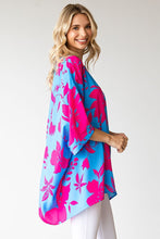 Load image into Gallery viewer, First Love Floral Print Loose Fit Poncho Top in Blue Top First Love   

