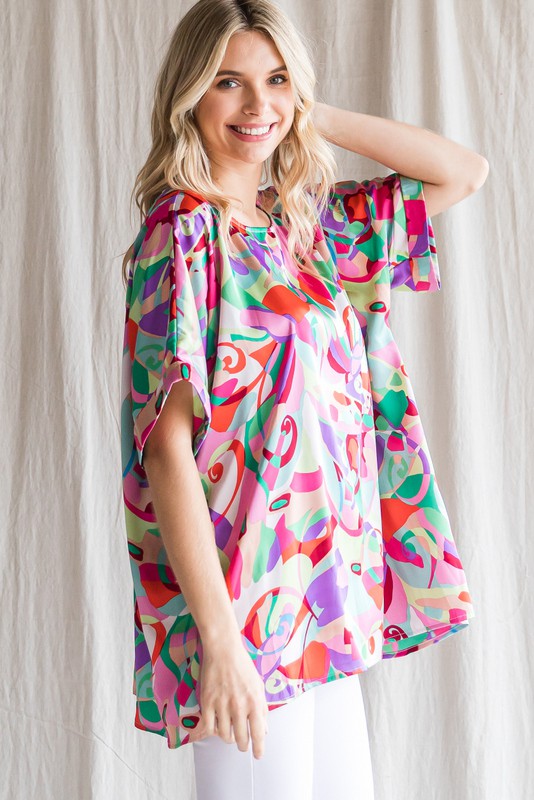Jodifl Mixed Print Boxy Top in Hot Pink Mix – June Adel