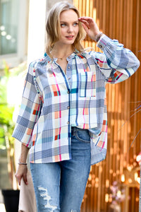 Mazik Colorful Plaid Single Pocket Button Down Shirt in Sage Mix Top Mazik   