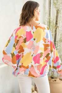 Oversized Fit Blouse with Brush Stroke Print in Pink  Hailey & Co.   