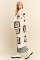 Davi & Dani Granny Square Crochet Cardigan in White Multi