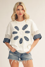 Load image into Gallery viewer, Jodifl Flower Patch Detail Mixed Fabric Top in White ON ORDER
