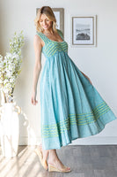 Oli & Hali Midi Dress with Frilled Details in Aqua