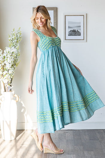Oli & Hali Midi Dress with Frilled Details in Aqua