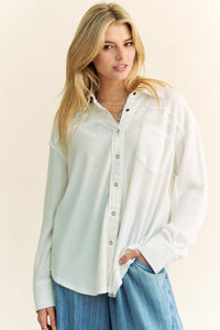 Davi & Dani Textured Knit Button Down Top in White