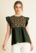 Load image into Gallery viewer, THML Ribbed Knit Top with Embroidery Details in Olive
