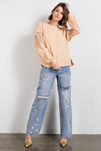 Easel Inside Out Detailing Pullover in Peach  Easel   