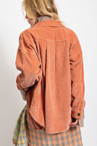 Easel Corduroy Shirt Jacket in Dusty Coral Shirts & Tops Easel   