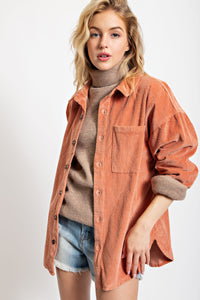 Easel Corduroy Shirt Jacket in Dusty Coral Shirts & Tops Easel   