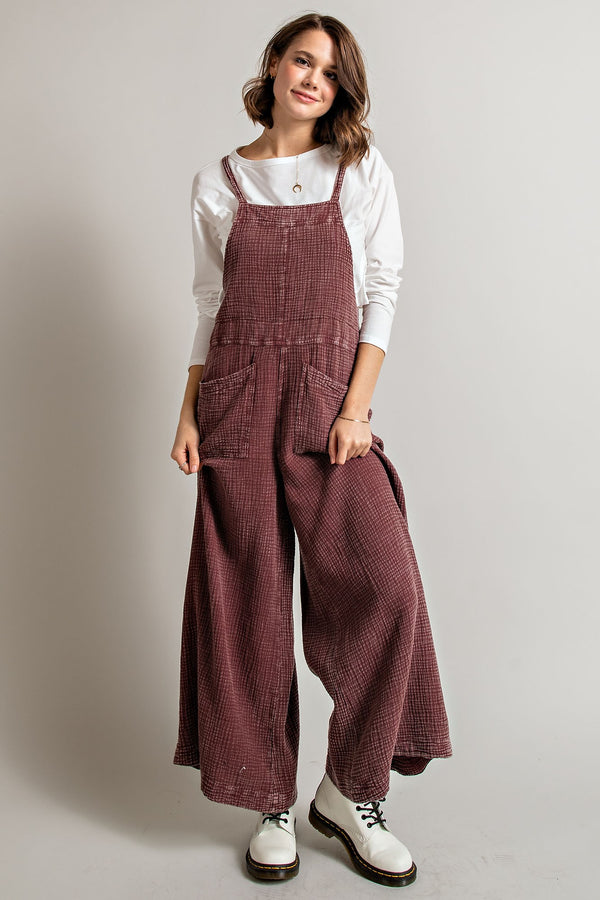 Easel Washed Cotton Jumpsuit/Overalls in Faded Plum Jumpsuit Easel   