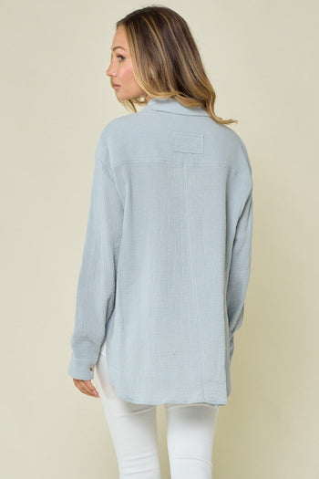Wisteria Lane Solid Color Textured Gauze Top in Baby Blue