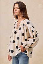 Load image into Gallery viewer, BiBi Two Toned Polka Dot Print Exaggerated Balloon Sleeve Top in Oatmeal/Black

