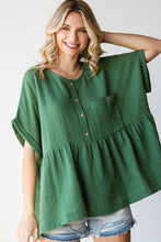 Load image into Gallery viewer, First Love Half Button Down Cotton Gauze Top in Olive Shirts &amp; Tops First Love   
