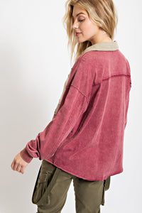 Easel Mineral Washed Henley Top in Red Bean Shirts & Tops Easel   