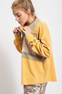 Easel Mineral Washed Henley Top in Mustard Sage Shirts & Tops Easel   