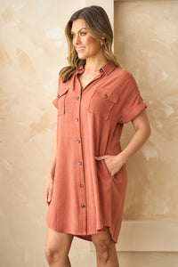 Front Button Up Mini Dress in Brown Dress Hailey & Co.   