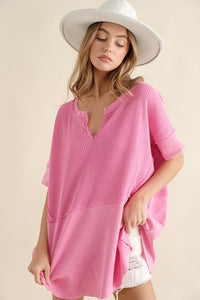 Blue B Thermal Knit Oversized Top in Hot Pink Shirts & Tops Blue B   