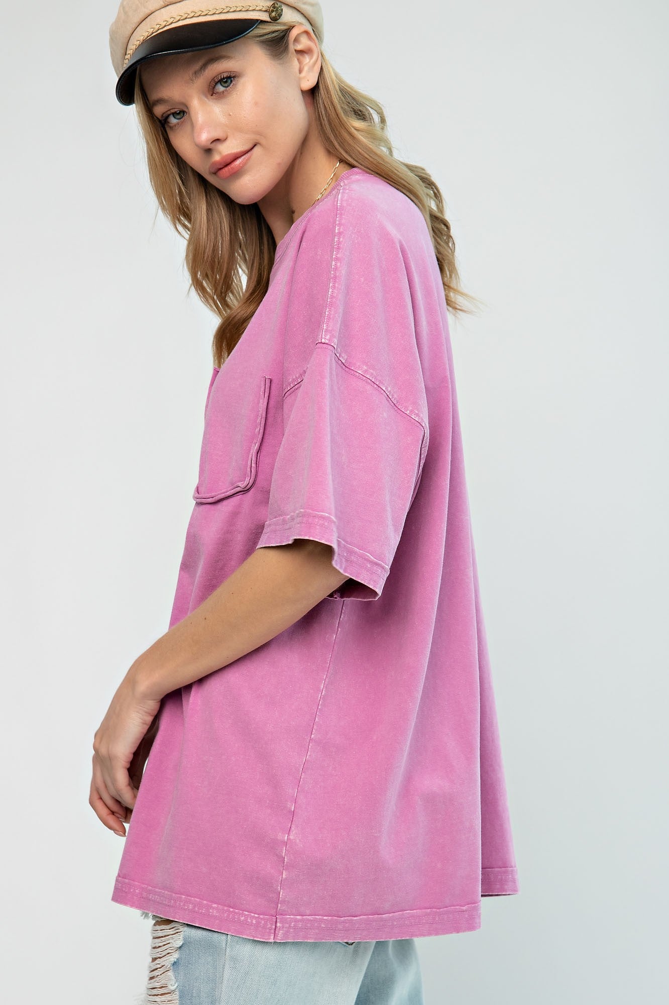 Easel Short Sleeve Mineral Wash Tunic Top in Barbie Pink ON ORDER ...
