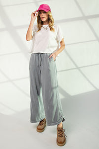 Easel Mineral Washed Terry Knit Pants in Faded Denim Pants Easel   