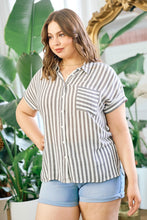 Load image into Gallery viewer, Doe &amp; Rae Striped Short Sleeve Button Down Shirt in White/Black Shirts &amp; Tops Doe &amp; Rae   
