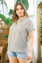Load image into Gallery viewer, Doe &amp; Rae Striped Short Sleeve Button Down Shirt in White/Black Shirts &amp; Tops Doe &amp; Rae   

