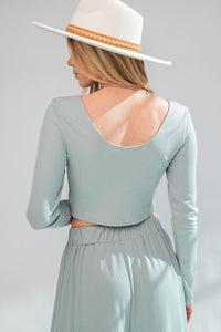 Easel Ribbed Cropped Top in Sage (TOP ONLY) Top Easel   