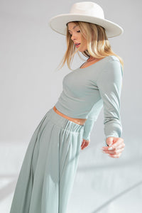 Easel Ribbed Cropped Top in Sage (TOP ONLY) Top Easel   