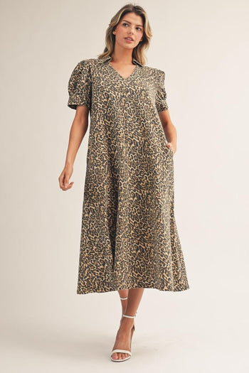 leopard print midi dress Cognac Leopard Print Sleeveless Midi Slip Dress
